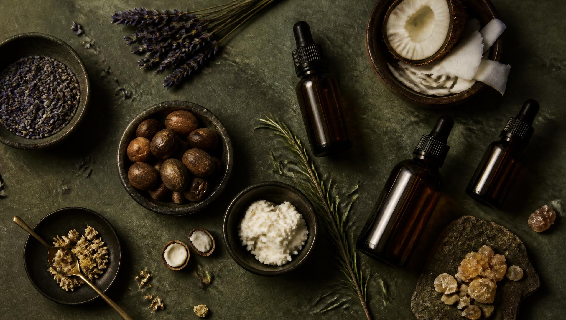 Organic botanicals, shea and amber glass droppers